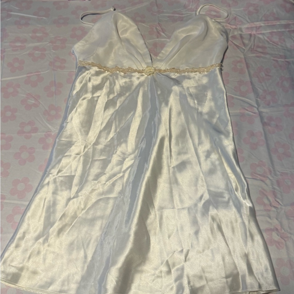 Whit vintage lingerie Satin Slip Dress with Lace Trim